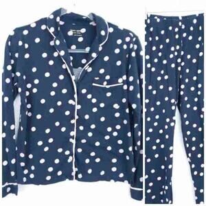 Kate Spade Pajama Polkadots Long Sleeve Shirt, Pants XS Gray, Pink White 2 Piece
